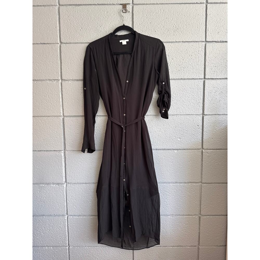 Helmut by Helmut Lang 100% Silk Tie Waist Shirt Dress in Black size S